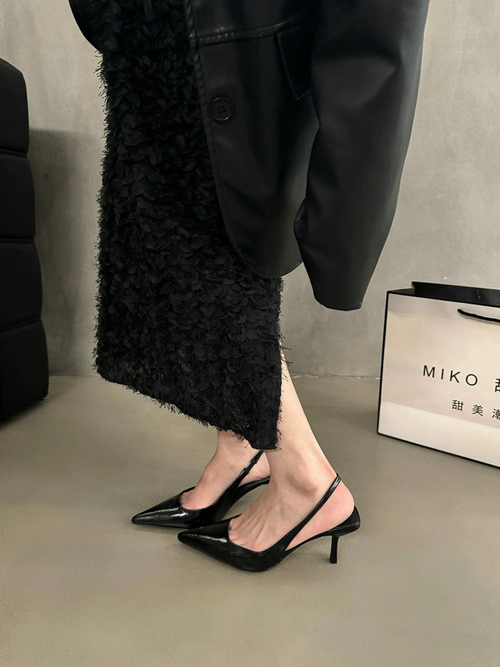 Damen Spitz zulaufende Slingback-Pumps mit niedrigem Stiletto-Absatz und Lackfinish – Lioré