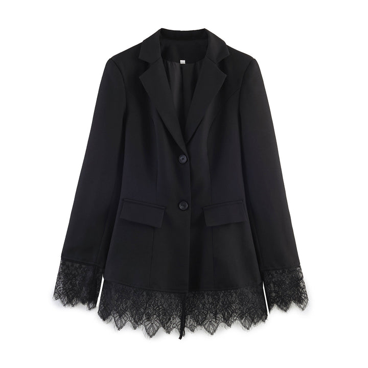 Damen Taillierter Blazer mit Spitzensaum und Pattentaschen Echoarchiv