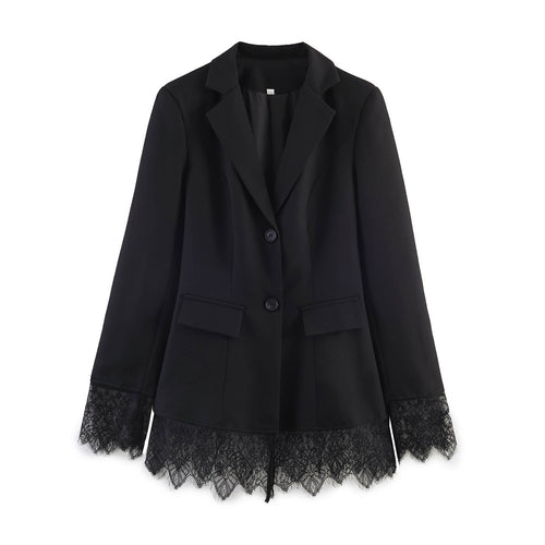 Damen Taillierter Blazer mit Spitzensaum und Pattentaschen Echoarchiv