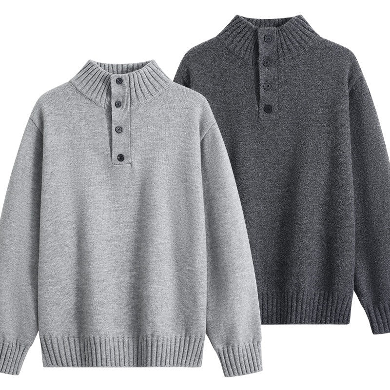 Herren Oversize-Strickpullover mit halber Knopfleiste, hohem Rippkragen & geripptem Saum Echoarchiv