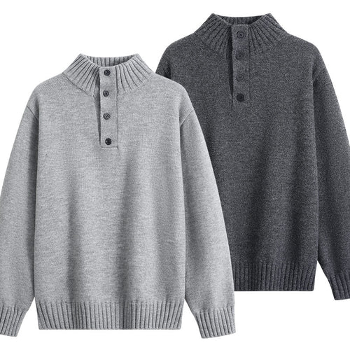 Herren Oversize-Strickpullover mit halber Knopfleiste, hohem Rippkragen & geripptem Saum Echoarchiv