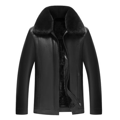 Herren stilvolle Lederjacke mit luxuriösem Kunstfellkragen Echoarchiv