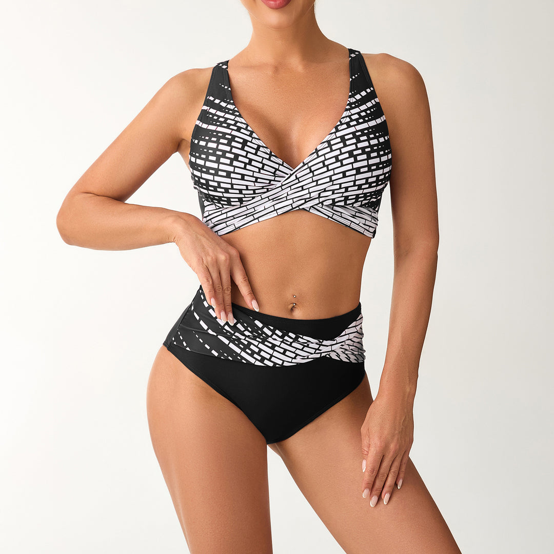Damen Hochtailliertes Bikini-Set mit geschnürtem Oberteil und grafischen Akzenten Echo Archiv