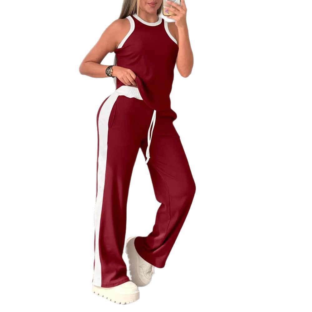 Damen Sportliches Zweiteiler-Set mit ärmellosem Oberteil und weitem Hose Echo Archiv