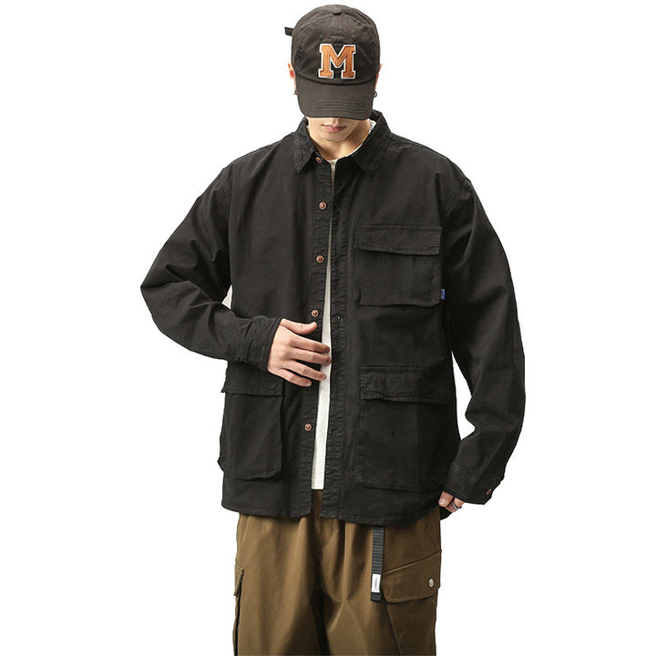 Herren Militärinspirierte Fieldjacke mit Mehrfach-Taschen und lockerem Schnitt Echo Archiv