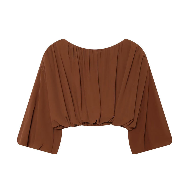 Damen Luftige Chiffon-Kurzbluse mit Drapierung und Ballonärmeln Echo Archiv