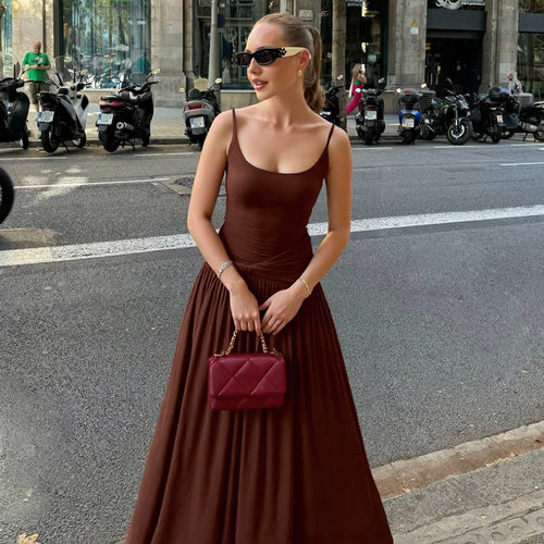 Damen Elegantes Maxikleid mit Drapierung und Spaghetti-Trägern Echo Archiv