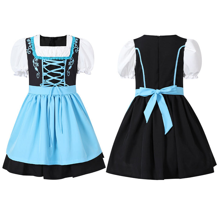 Damen nan trachtiges Dirndlkleid mit geschnürtem Mieder, Puffärmeln und abnehmbarer Schürze Echo Archiv