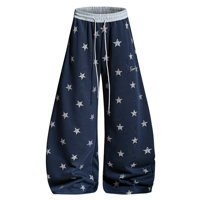 Damen Weite Lounge-Hose mit Sternenprint und elastischem Tunnelzug Echoarchiv