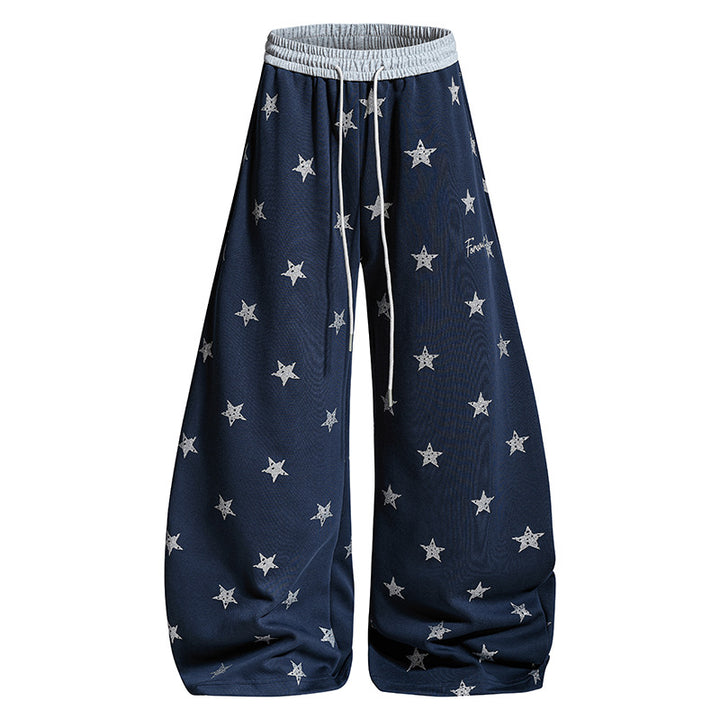 Damen Weite Lounge-Hose mit Sternenprint und elastischem Tunnelzug Echoarchiv