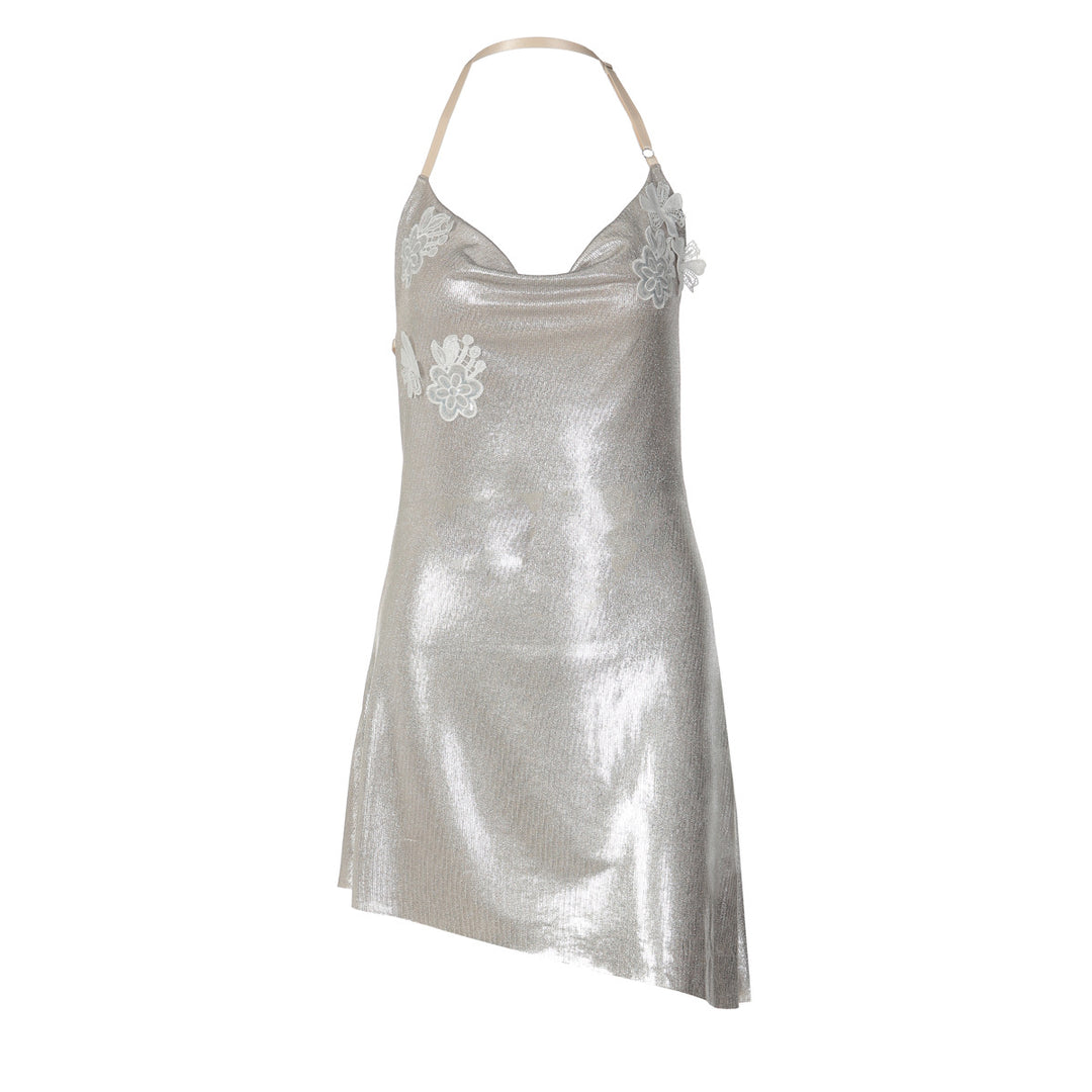 Damen glänzendes Cocktailkleid mit Spaghetti-Trägern und zarten Spitzenapplikationen Echo Archiv