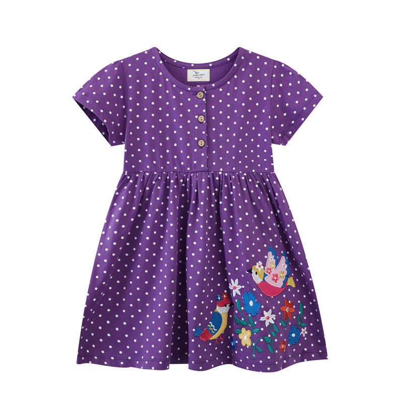 Mädchen Sommerkleid mit hübschen Vogel- und Blumenapplikationen Echo Archiv