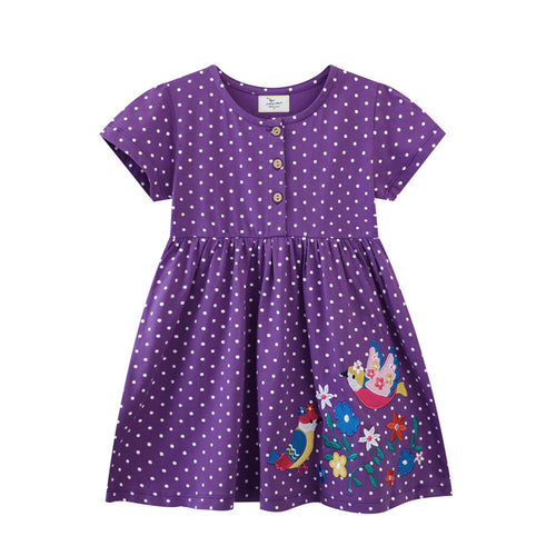 Mädchen Sommerkleid mit hübschen Vogel- und Blumenapplikationen Echo Archiv