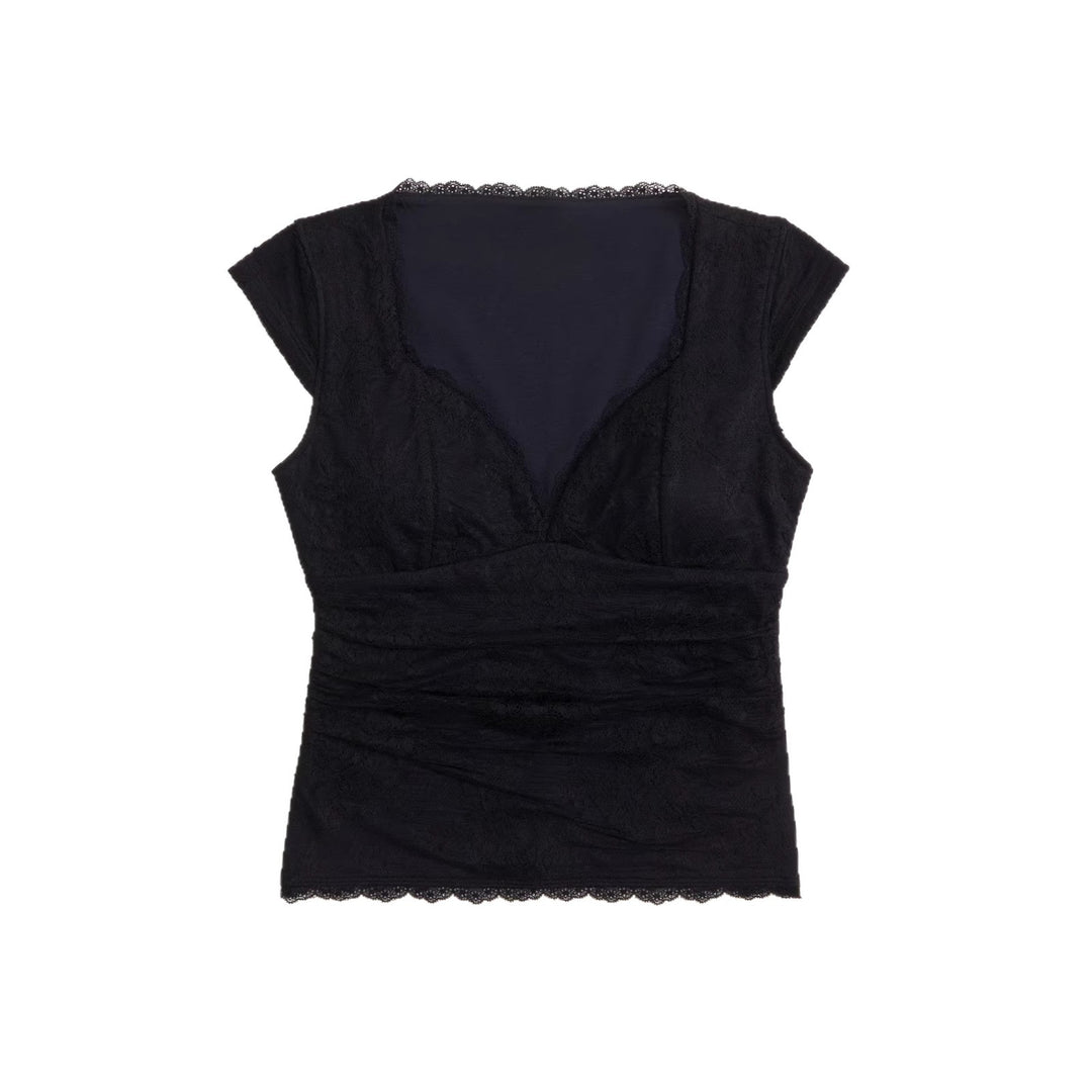 Damen Spitzen-Oberteil mit elegantem V-Ausschnitt und Rüschendetails Echo Archiv