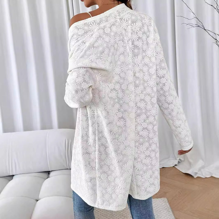 Damen nan fein bestickter Langcardigan aus semi-transparenter Spitze mit floralem Strukturrelief Echo Archiv