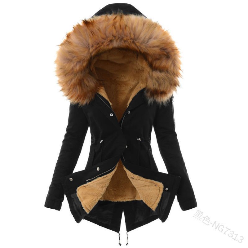 Damen Taillierter Winterparka mit kuscheligem Teddyfutter und großer Kapuze Echo Archiv