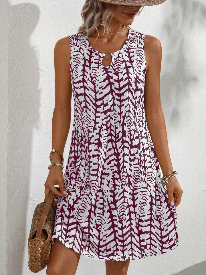 Damen Ärmelloses Boho-Midikleid mit Paisley-Print, Ring-Keyhole und lockerem Shift-Schnitt Echo Archiv