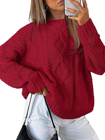 Damen Oversize-Zopfmuster-Pullover aus grobem Strick – Mavelle