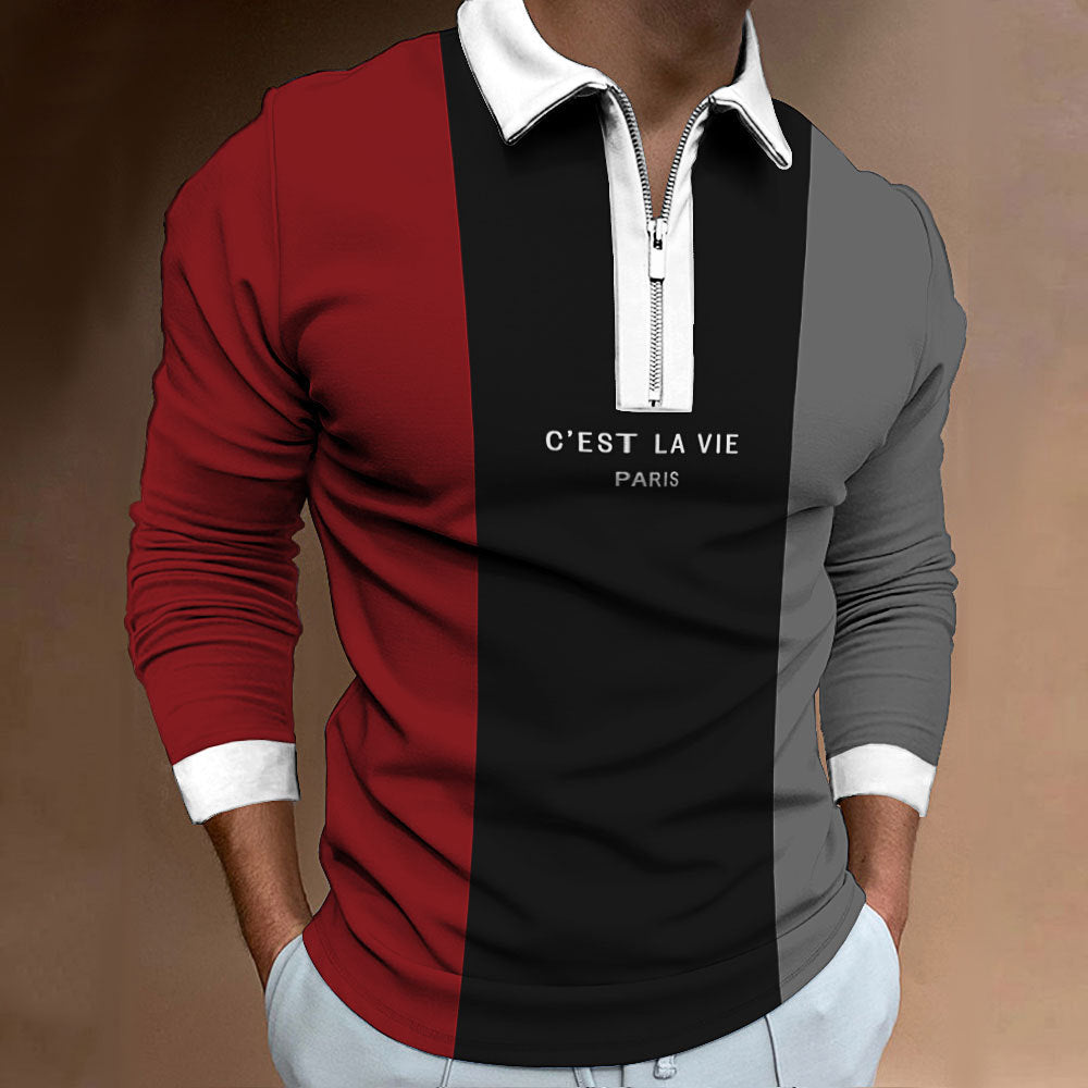 Herren Langarm Poloshirt mit modischem Blockdesign und hochwertigem Reißverschluss Echoarchiv