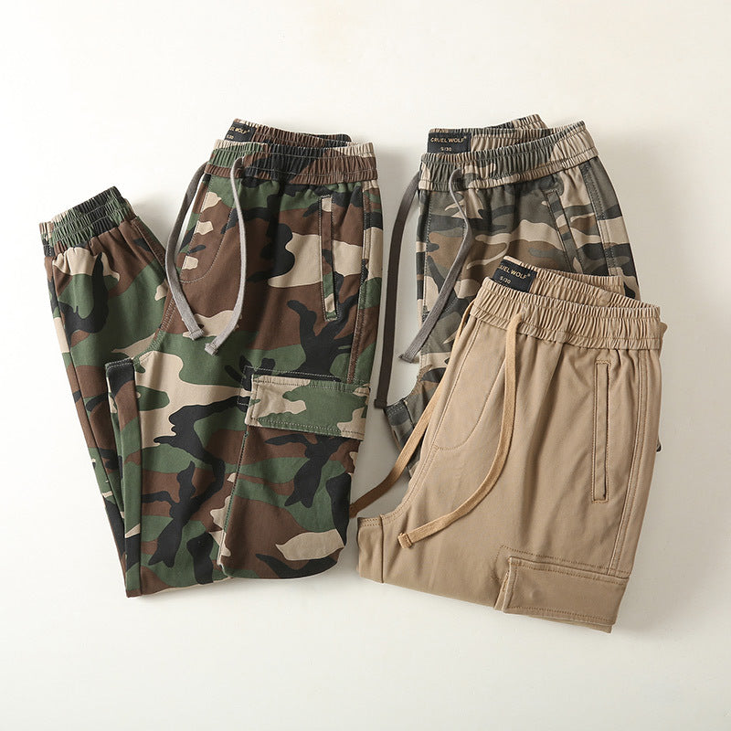 Herren Slim-Fit Cargohose im Tarnmuster mit elastischem Tunnelzugbund und verstärkten Knien Echoarchiv