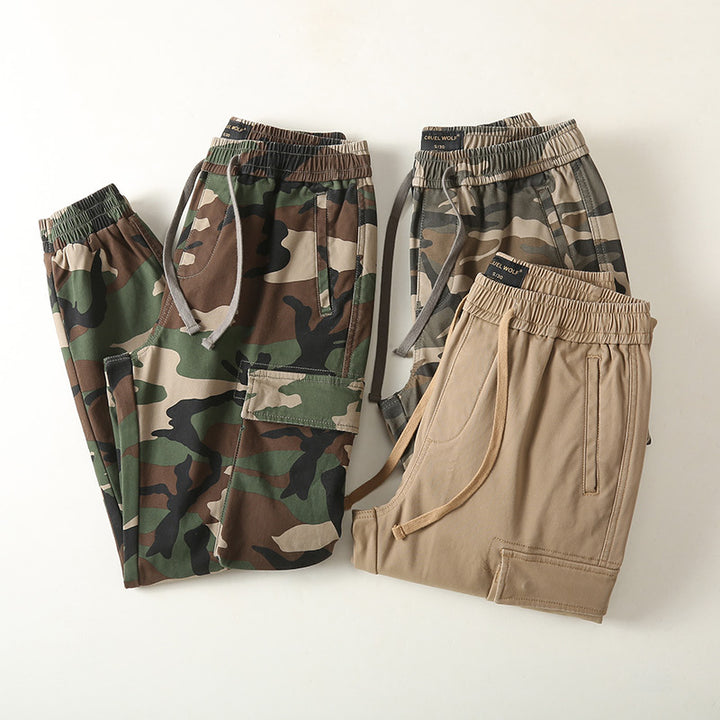 Herren Slim-Fit Cargohose im Tarnmuster mit elastischem Tunnelzugbund und verstärkten Knien Echoarchiv