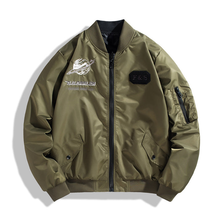 Männermode  bestickte Planet Pilot Bomberjacke mit Reißverschlussärmel-Nutzentasche Echo Archiv