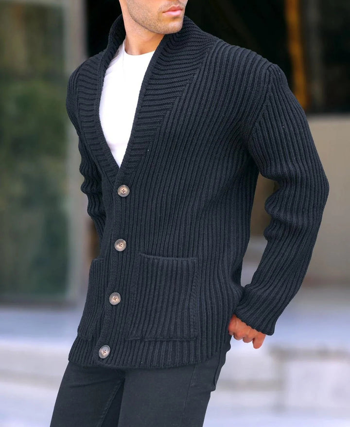Herren Grob gestrickte Cardigan mit breitem Rippenmuster und praktischen Taschen Echoarchiv