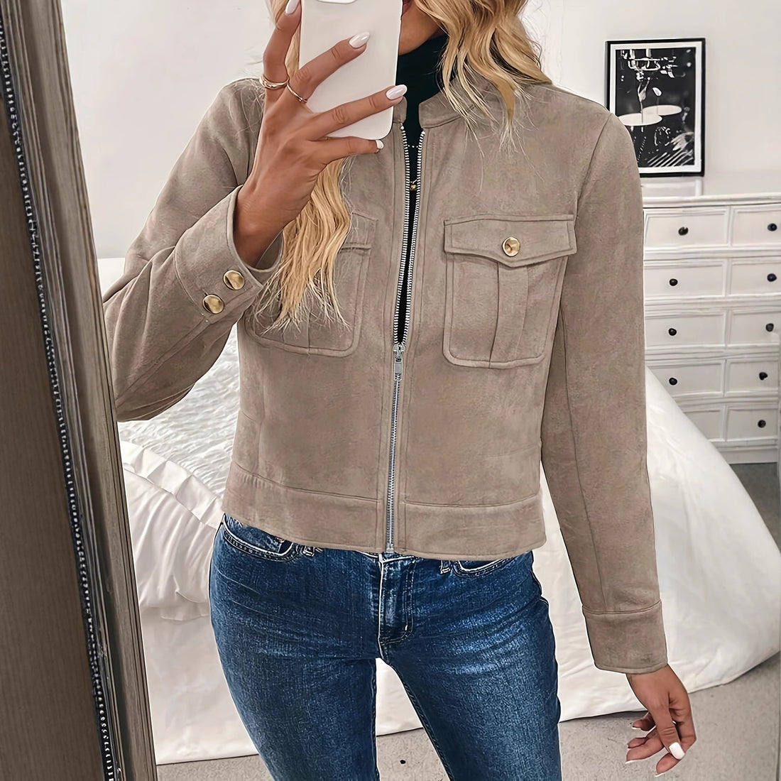 Damen Modische Kurzjacke aus Wildleder – Célinea
