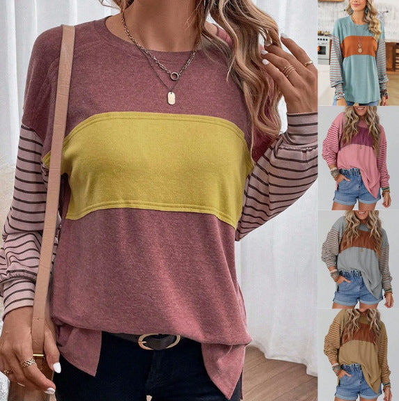 Damen Oversize-Longsleeve mit Colorblock, gestreiften Ärmeln und Rundhalsausschnitt Echo Archiv