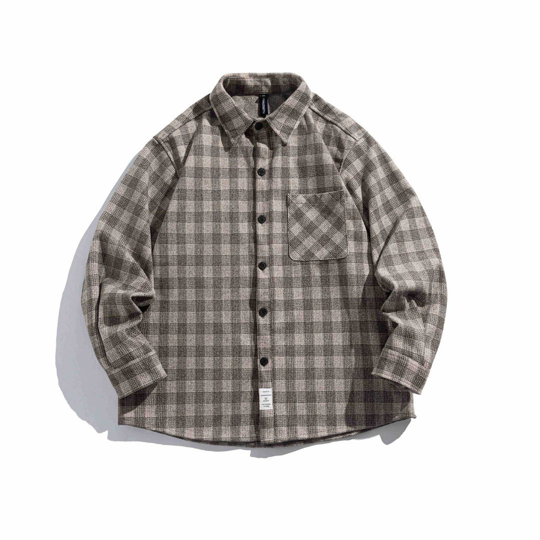 Herren Karierte Hemdjacke aus Wollmischung mit Overshirt-Schnitt und aufgesetzter Brusttasche Echoarchiv
