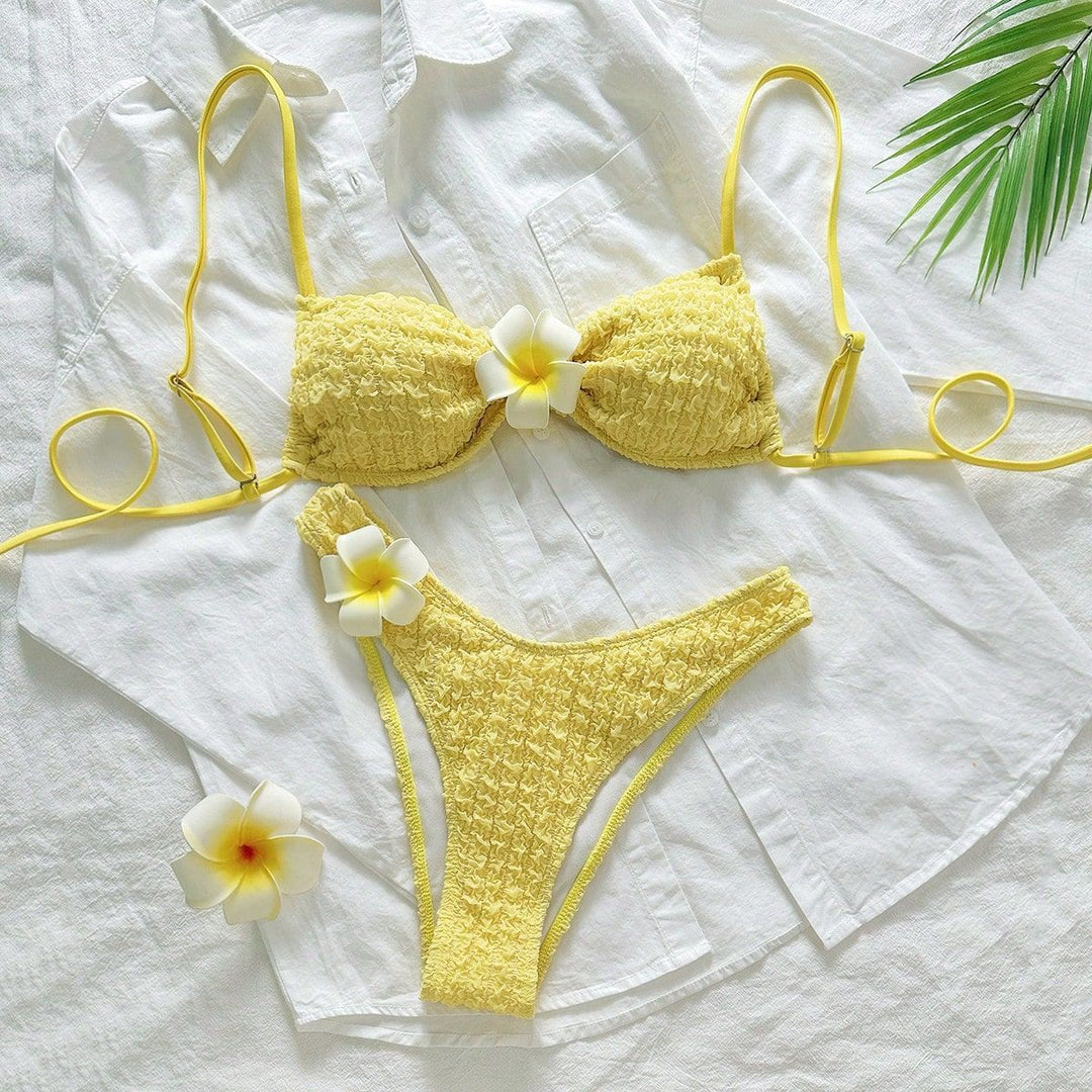 Damen Hochgeschnittenes Bikiniunterteil mit strukturierten Rüschen Echo Archiv