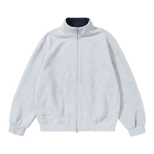 Unisex Oversize Sweatjacke mit Stehkragen, zweiseitigem Reißverschluss und markanten Halbrundtaschen Echoarchiv