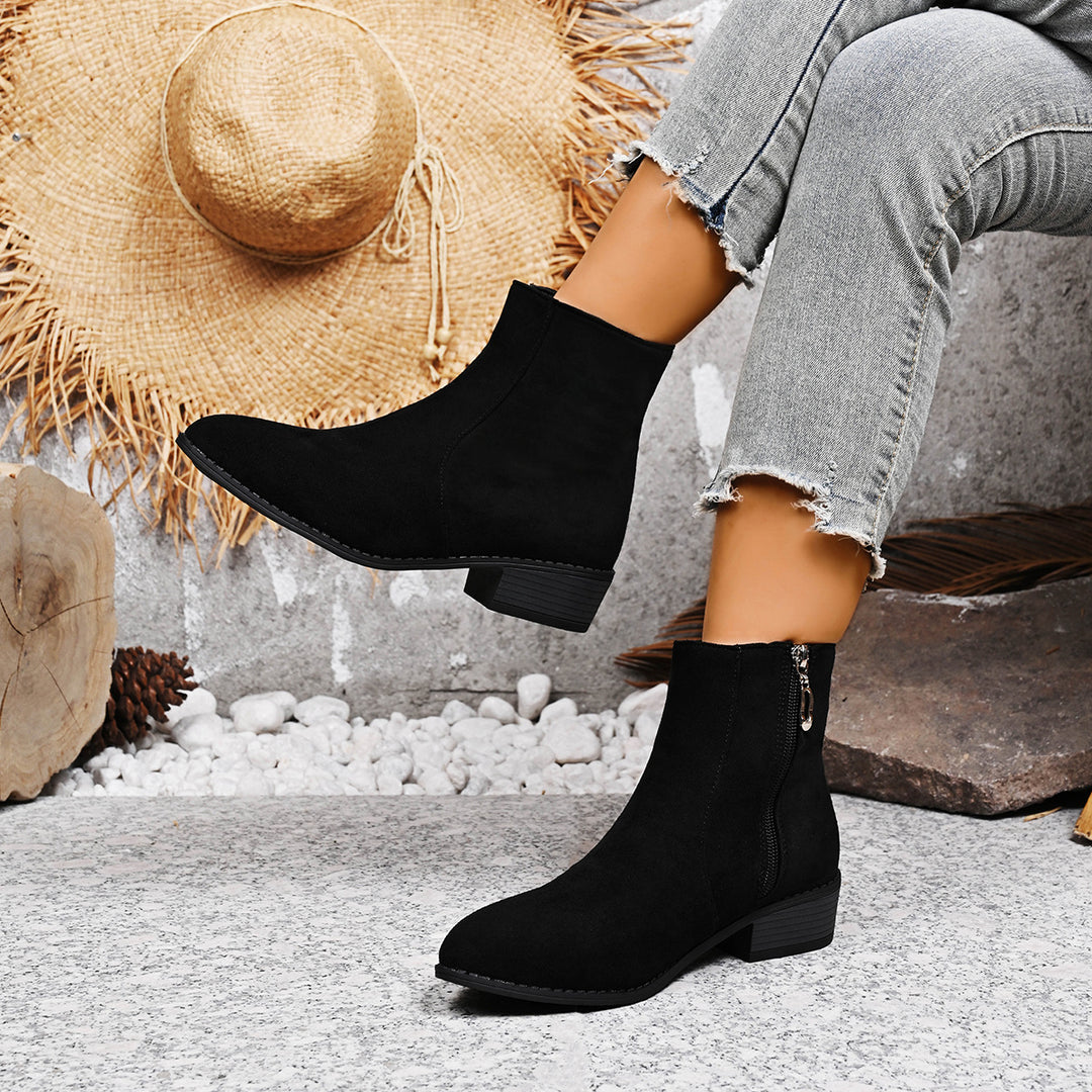 Damen nan Wildlederoptik Stiefelette mit seitlichem Reißverschluss und niedrigem Blockabsatz Echo Archiv