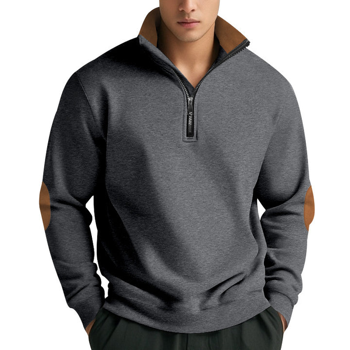 Herren Stehkragen Pullover mit Reißverschluss und Kontrastdetails Echoarchiv