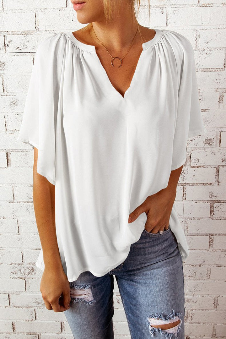 Damen lockeres Blusenshirt mit V-Ausschnitt und luftigen Ärmeln Echo Archiv