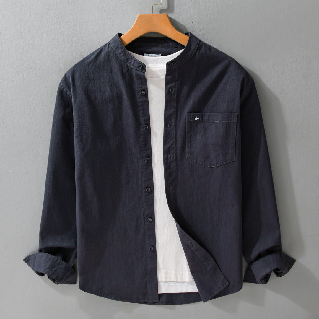 Herren Leichtes Baumwollhemd mit Stehkragen, Brusttasche und Relaxed‑Fit Echoarchiv