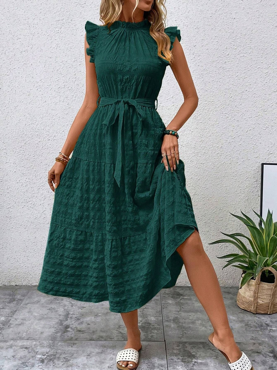 Damen Wickelkleid mit Rüschendetails und Erzählt Kleidersaum Echoarchiv