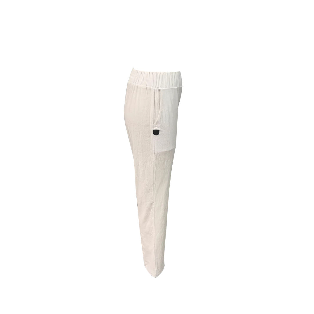 Damen Leichte und luftige Leinenhose mit elastischem Hüftbund und Seitentaschen Echoarchiv