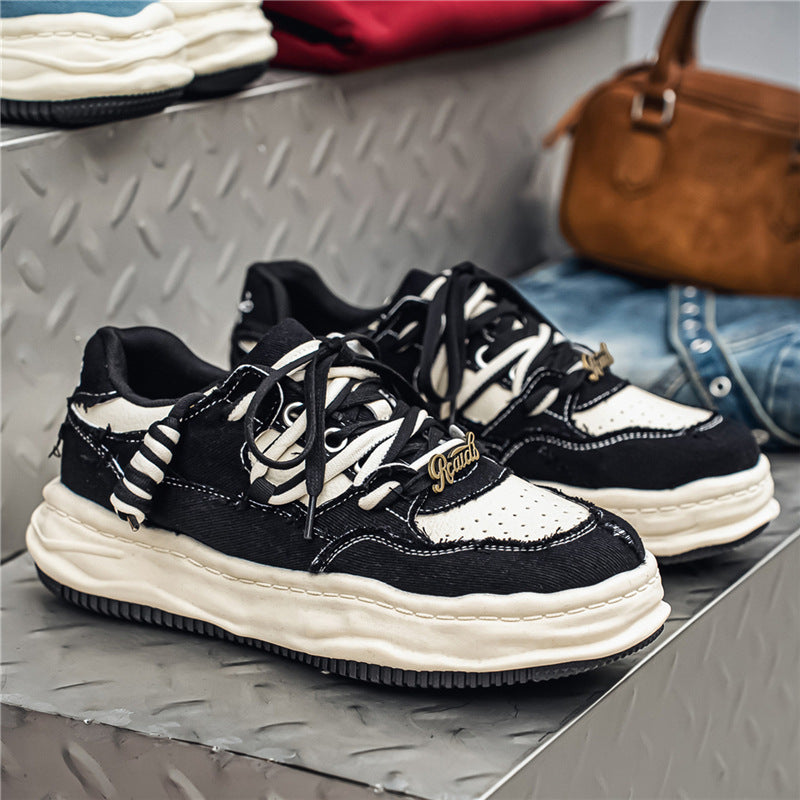 Damen denim-Plateau-Sneaker mit kontrastnähten, wattierter Wellenlaufsohle und verzierten Schnürdetails Echo Archiv