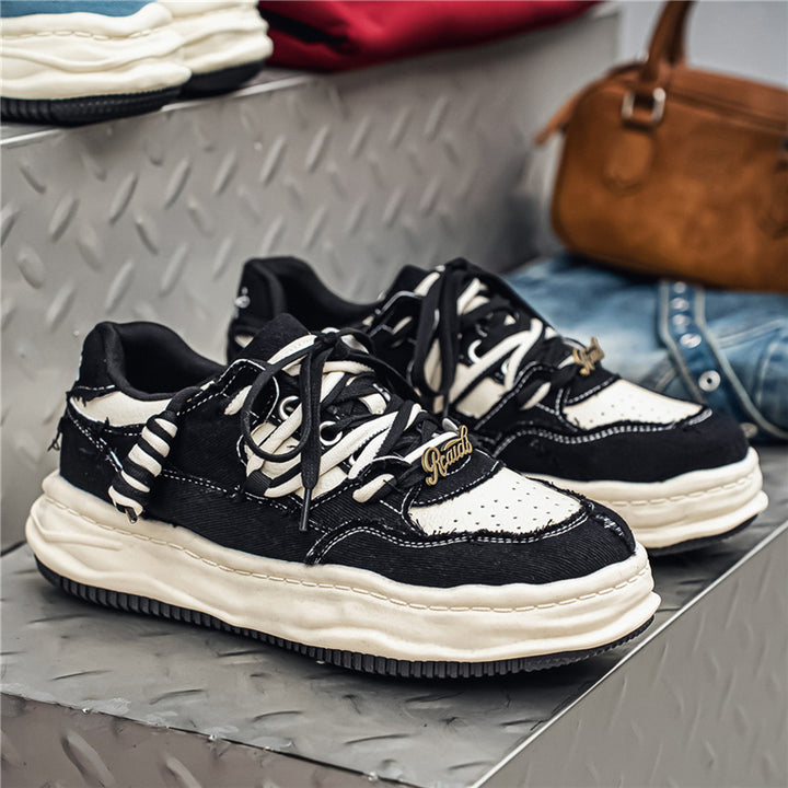 Damen denim-Plateau-Sneaker mit kontrastnähten, wattierter Wellenlaufsohle und verzierten Schnürdetails Echo Archiv