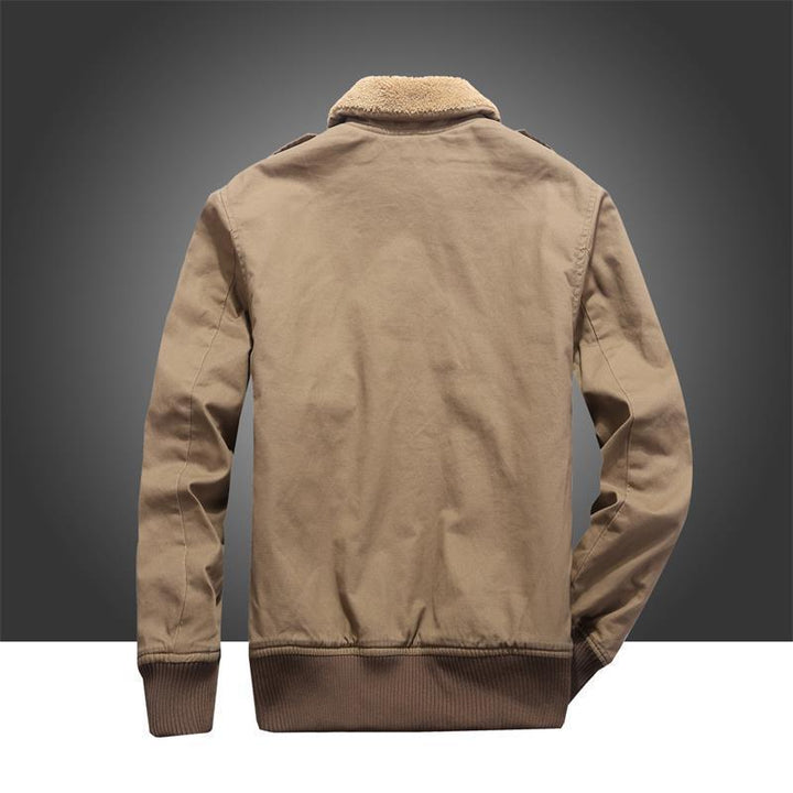 Herren Fliegerjacke im Vintage-Canvas mit Teddykragen und Rippbündchen – Brevano