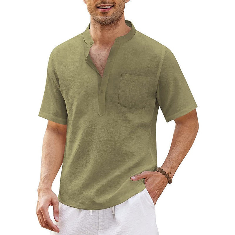 Herren hochwertiges Kurzarm-Henley-Shirt mit praktischer Brusttasche Echoarchiv