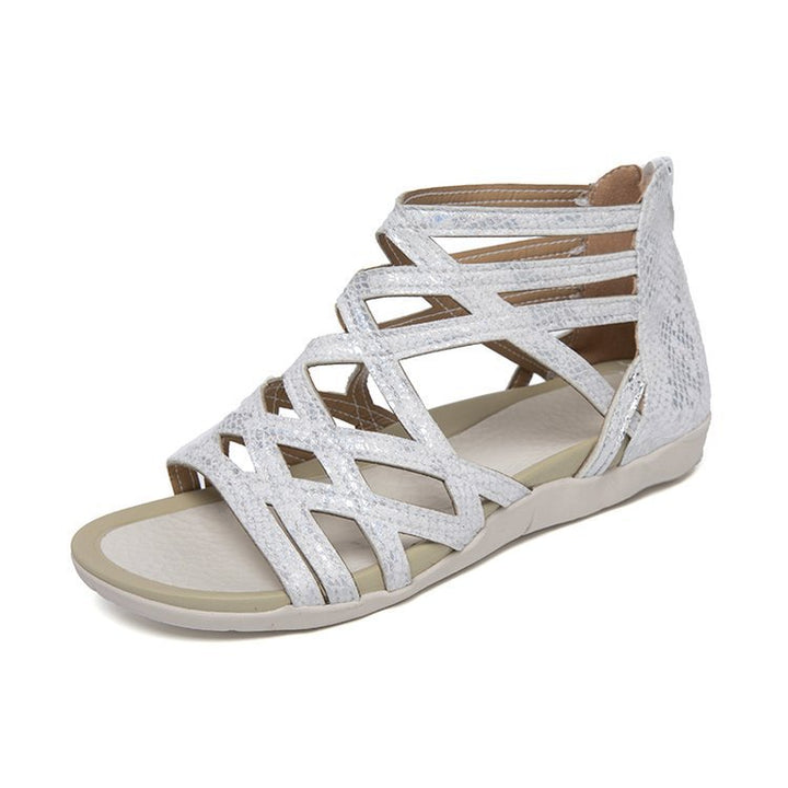 Damen Römersandalen mit Zipper, geflochtenem Cut-Out-Obermaterial und gepolsterter Komfortsohle – Sorelia