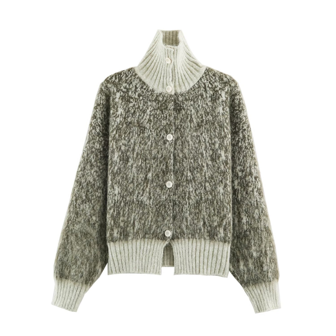 Damen Oversize-Cardigan im Flauschstrick mit hohem Rippkragen und Knopfleiste Echoarchiv