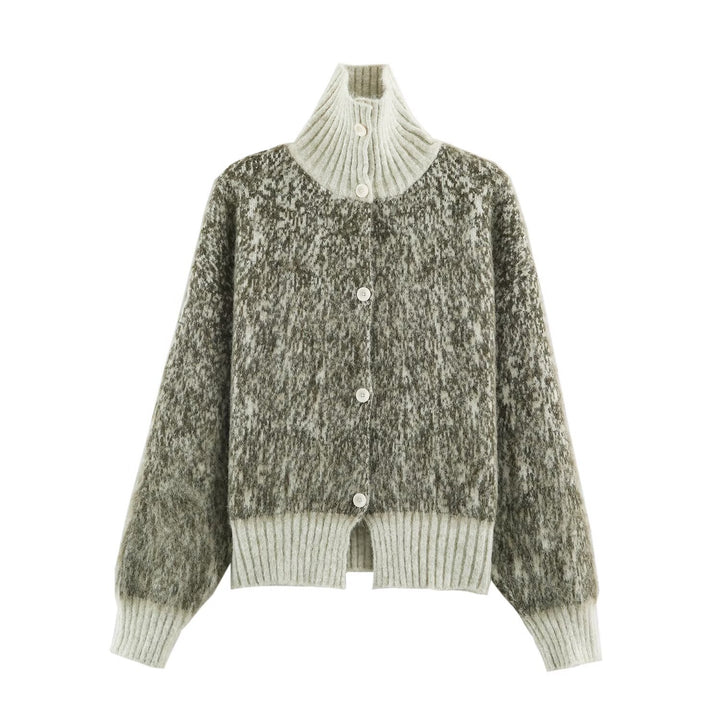 Damen Oversize-Cardigan im Flauschstrick mit hohem Rippkragen und Knopfleiste Echoarchiv