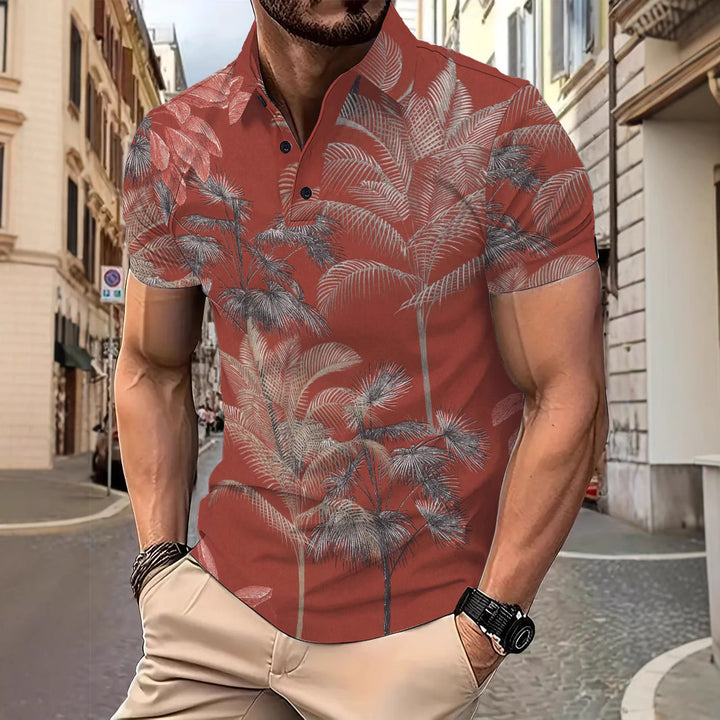 Herren Freizeit Poloshirt mit tropischem Palmendruck Echoarchiv