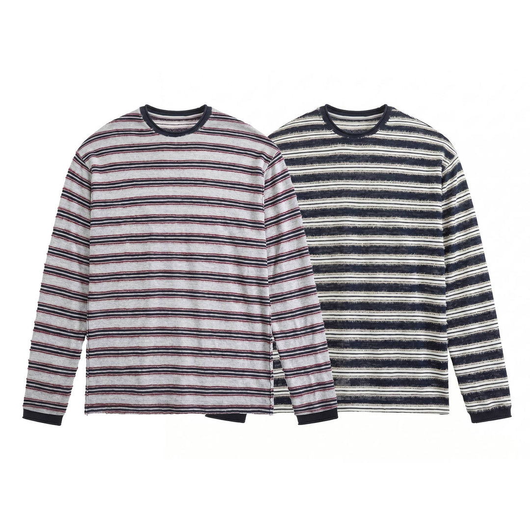 Unisex Langärmliges Feinstrick-Shirt mit Ringelstruktur und geripptem Kragen Echoarchiv