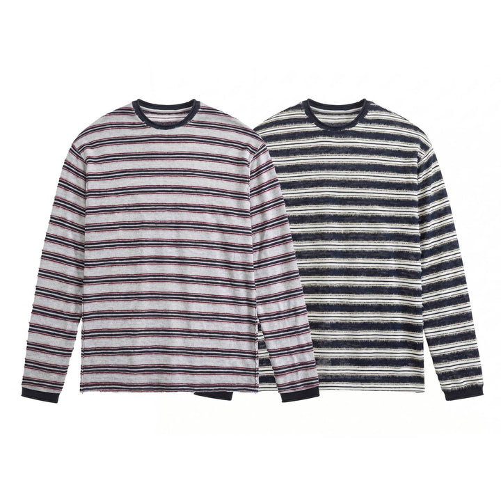 Unisex Langärmliges Feinstrick-Shirt mit Ringelstruktur und geripptem Kragen Echoarchiv