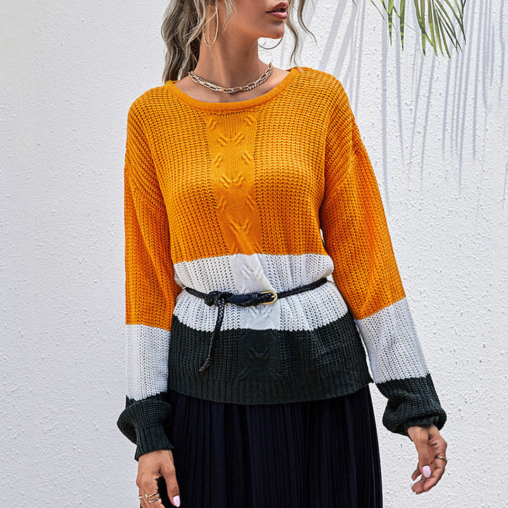 Damen Colorblock-Slouchy-Strickpullover mit Zopfmix und überschnittener Schulter Echoarchiv