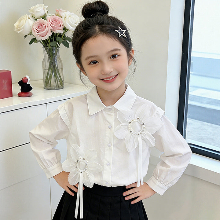 Mädchen Bluse mit floralen Applikationen und eleganten Rüschendetails Echo Archiv
